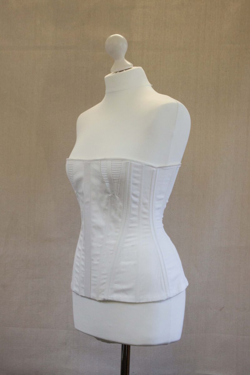 1820s Biedermeier Corset, White Cotton Regency Long Stays, Wooden Busk Regency Stays