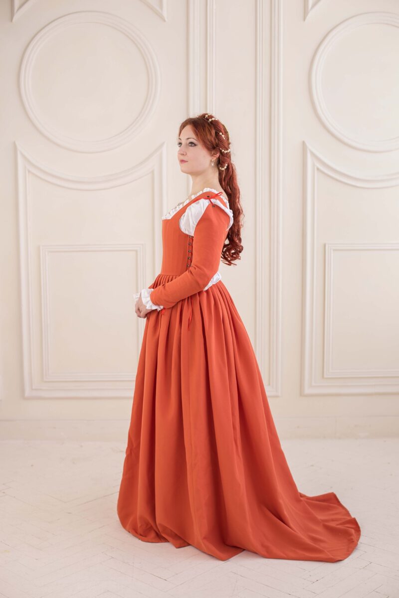 Renaissance Townswoman Dress, 1490s Red Linen Gown, Renfaire Earthly Gown, Renaissance Kirtle - Image 8