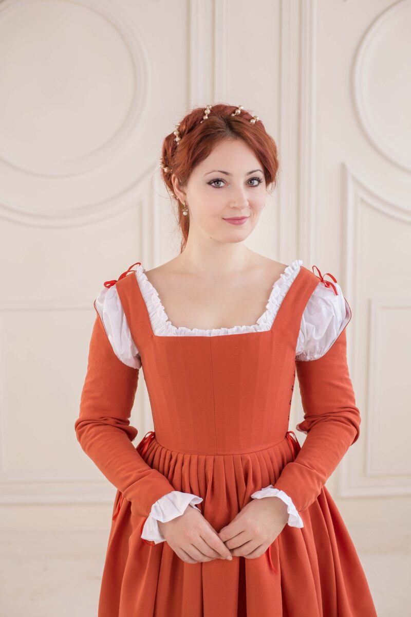 Renaissance Townswoman Dress, 1490s Red Linen Gown, Renfaire Earthly Gown, Renaissance Kirtle - Image 6
