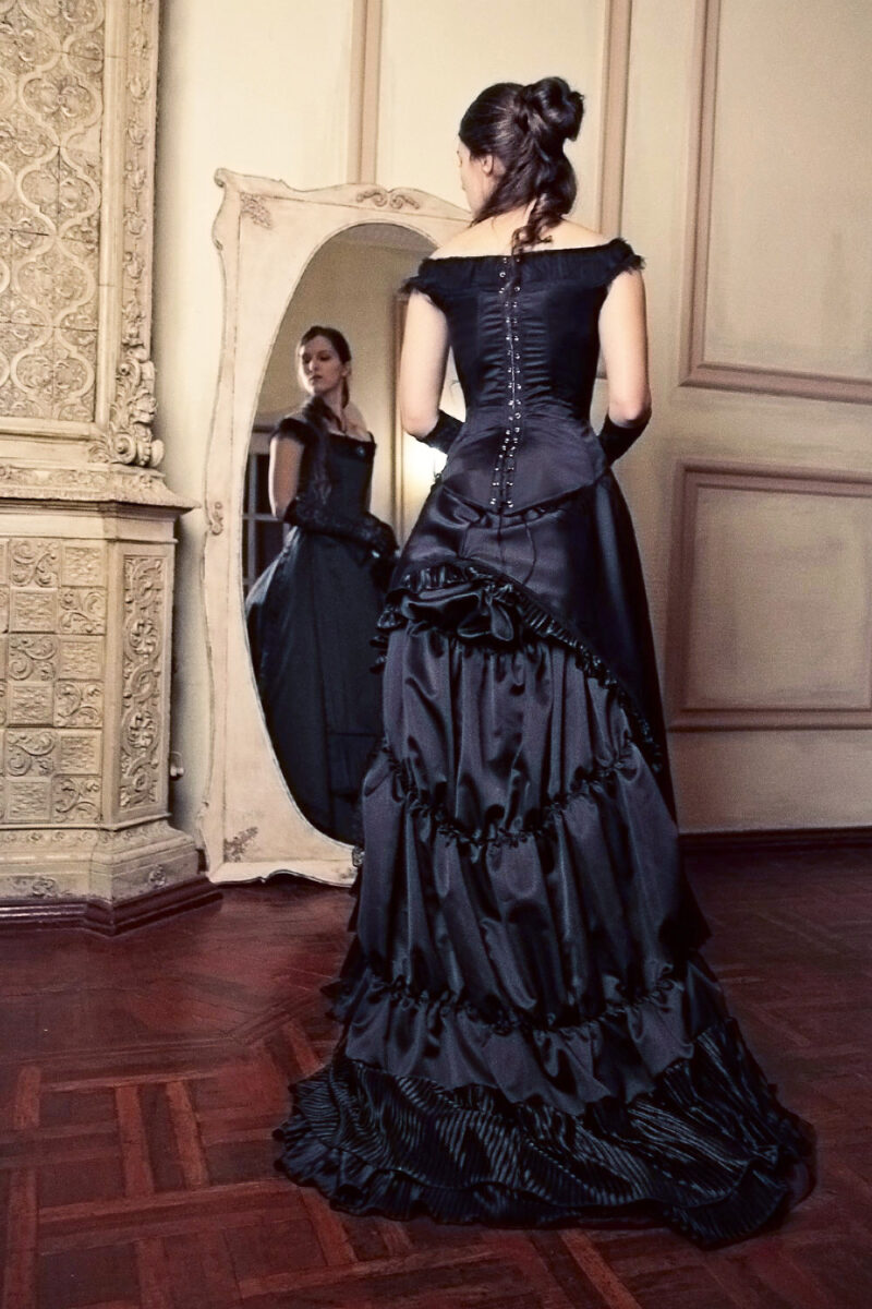 Black Victorian Bustle Dress, 1880s Ball Outfit, Black Steampunk Wedding Costume, Vampire Gothic Dress - Image 9