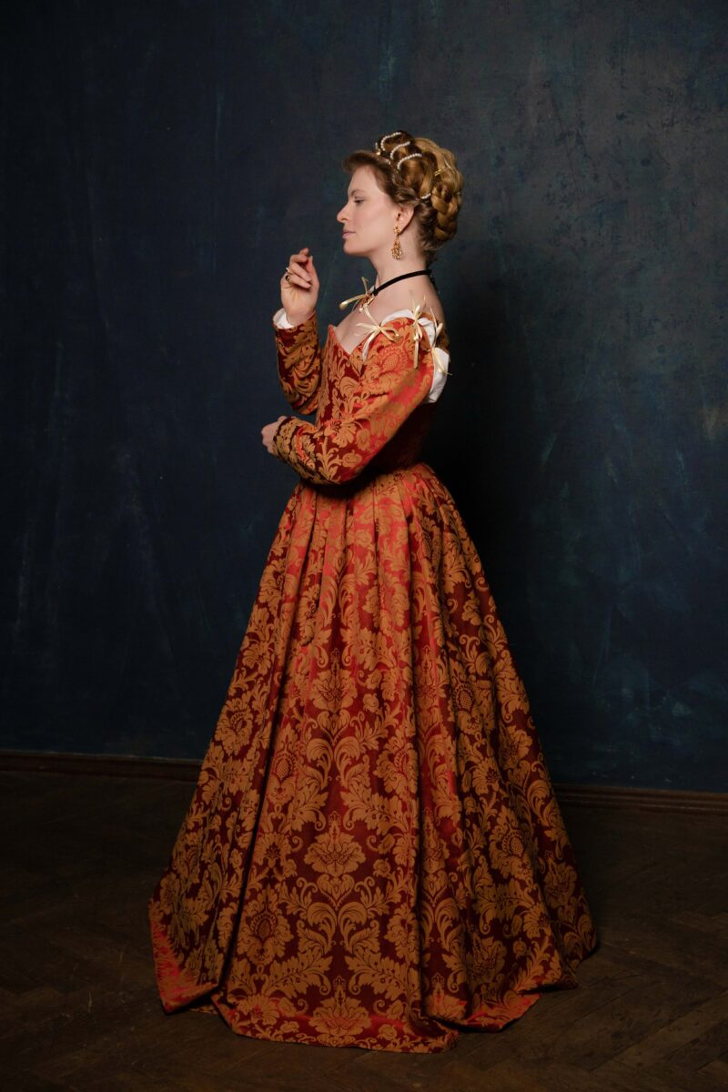 Red and Gold Renaissance Dress, Terracota Red Elizabethan Gown, English Tudor Kirtle - Image 5