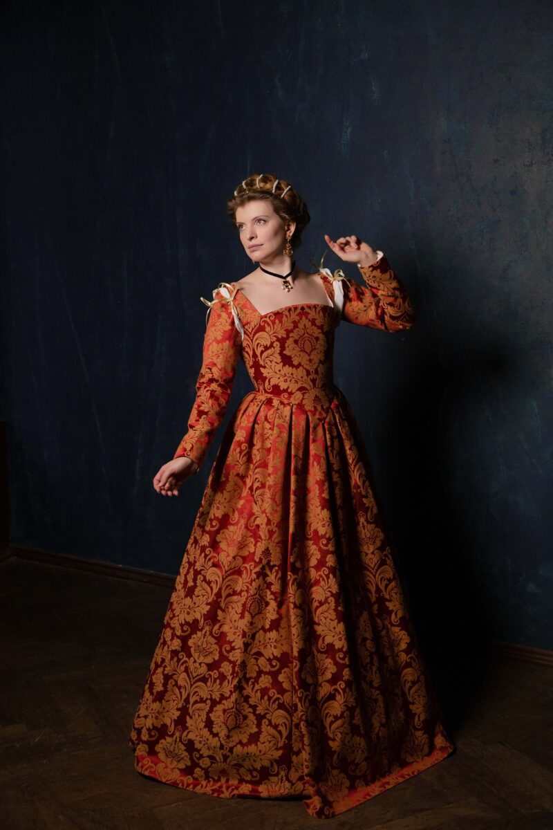 Red and Gold Renaissance Dress, Terracota Red Elizabethan Gown, English Tudor Kirtle