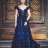 Edwardian 1890s Gown, Victorian Black and Blue Dress, Gothic Wedding Dress, Lace and Crystals Gown