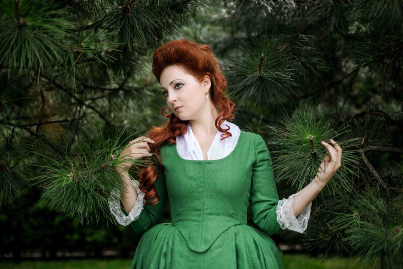 Demelza Green Linen Dress, Poldark Inspired Green Linen Gown