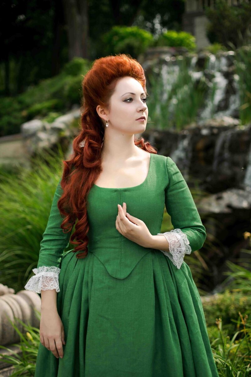 Demelza Green Linen Dress, Poldark Inspired Green Linen Gown - Image 7