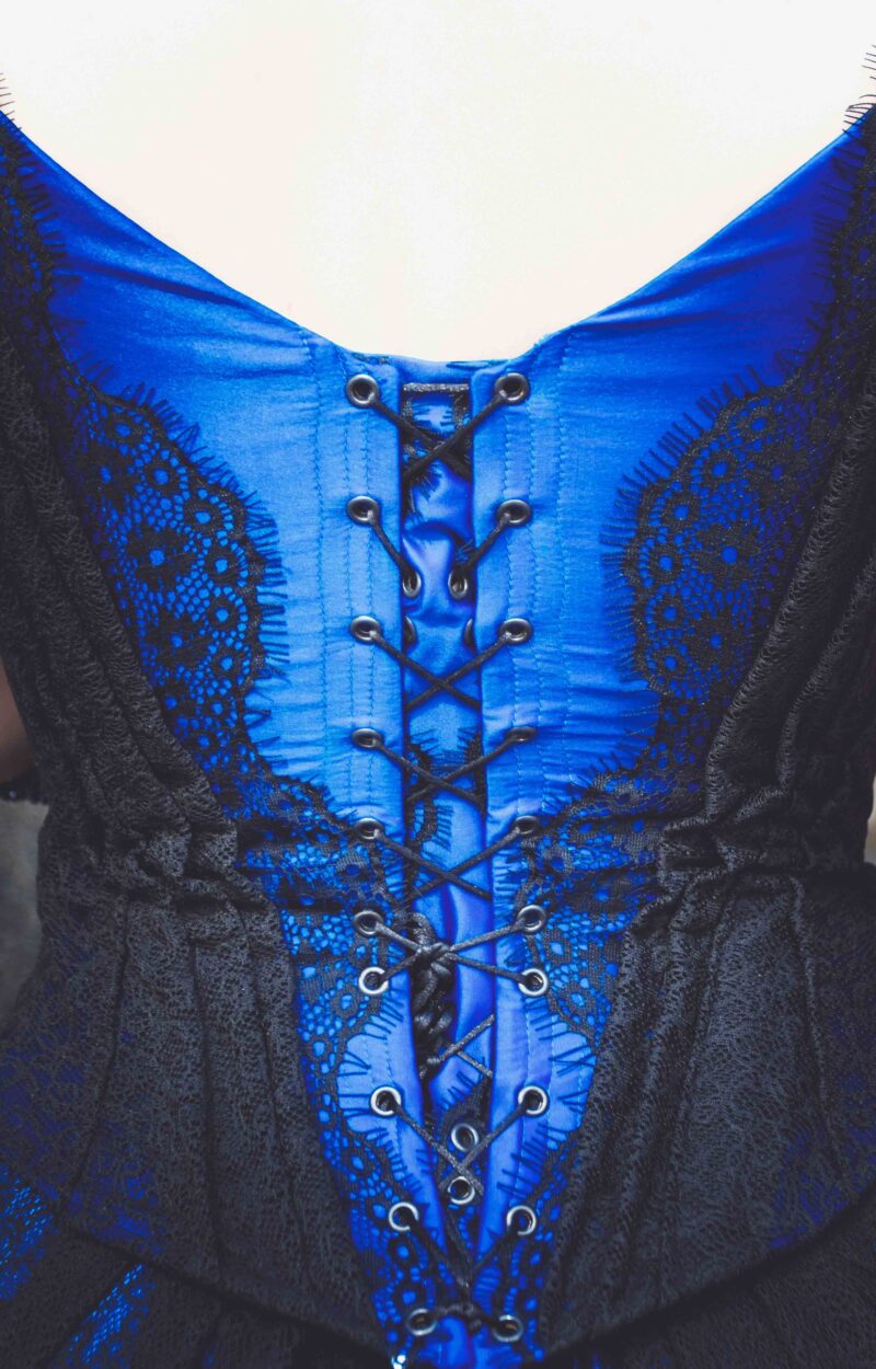 Edwardian 1890s Gown, Victorian Black and Blue Dress, Gothic Wedding Dress, Lace and Crystals Gown - Image 11