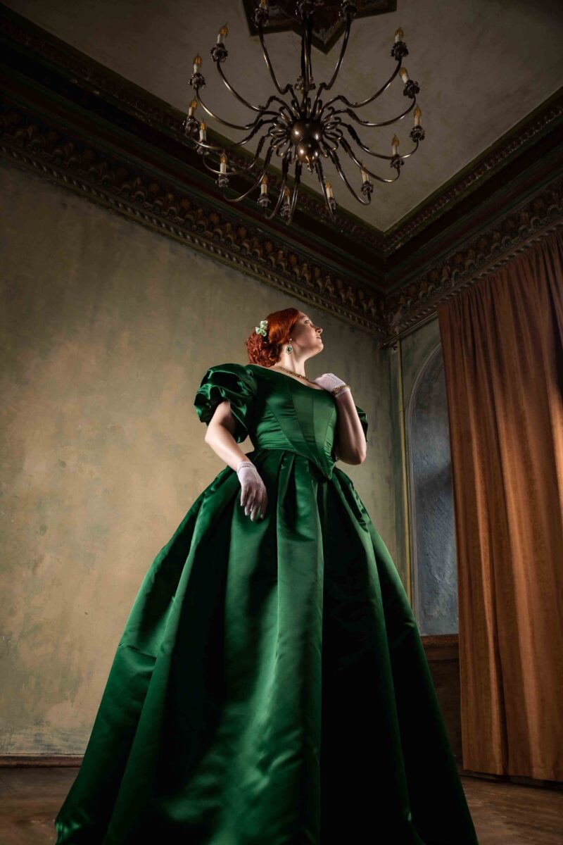 Christmas Green Ladie's Ball Gown, 1850s Crinoline Victorian Dress, American Civil War Gown - Image 8