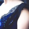 Edwardian 1890s Gown, Victorian Black and Blue Dress, Gothic Wedding Dress, Lace and Crystals Gown - Image 7