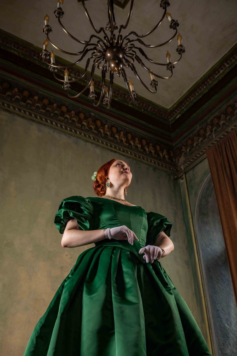 Christmas Green Ladie's Ball Gown, 1850s Crinoline Victorian Dress, American Civil War Gown - Image 11