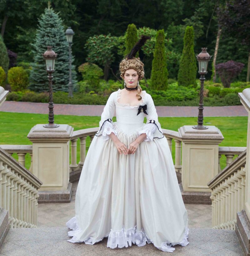 Grey and Black Rococo Dress, 18th Century Silver Gown, Georgian Wedding Dress - Image 9