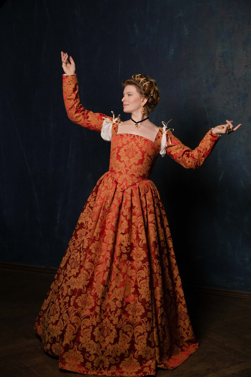 Red and Gold Renaissance Dress, Terracota Red Elizabethan Gown, English Tudor Kirtle - Image 2