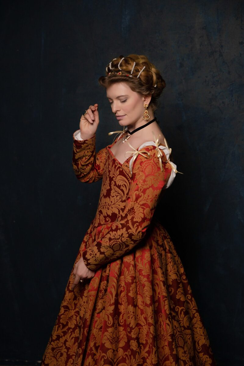 Red and Gold Renaissance Dress, Terracota Red Elizabethan Gown, English Tudor Kirtle - Image 8