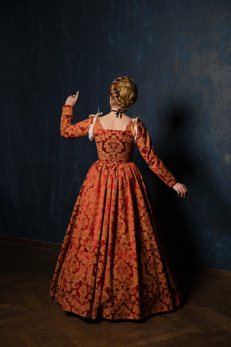 Red and Gold Renaissance Dress, Terracota Red Elizabethan Gown, English Tudor Kirtle - Image 4