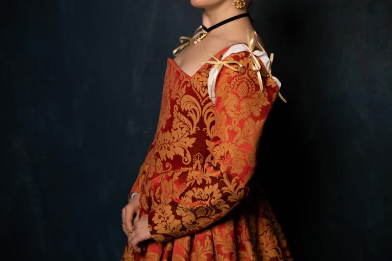 Red and Gold Renaissance Dress, Terracota Red Elizabethan Gown, English Tudor Kirtle - Image 10