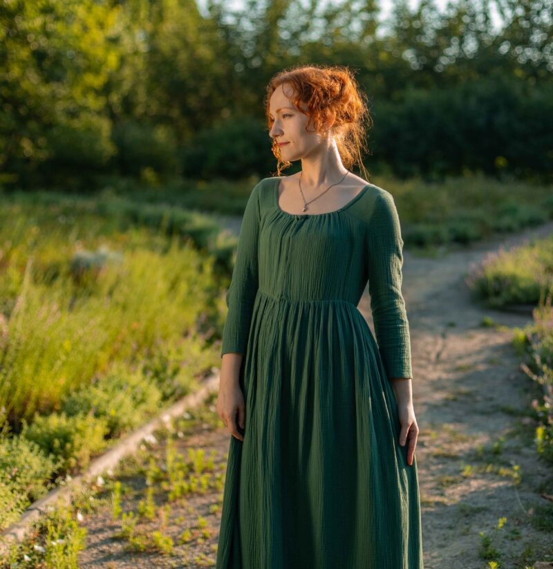 Sage Green Regency Dress, 1800s Napoleonic Walking Gown, Pride & Prejudice Dress - Image 2