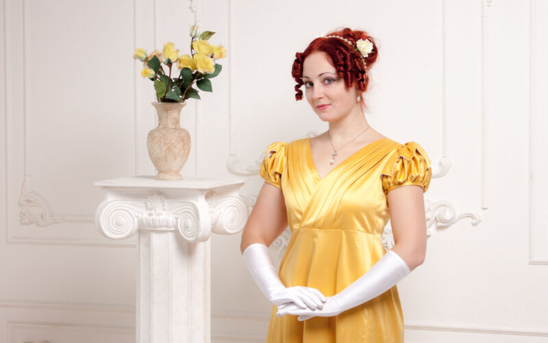 Yellow Regency Dress, 1800 Napoleonic Fashion Gown, Regency High Waistline Ballgown - Image 4