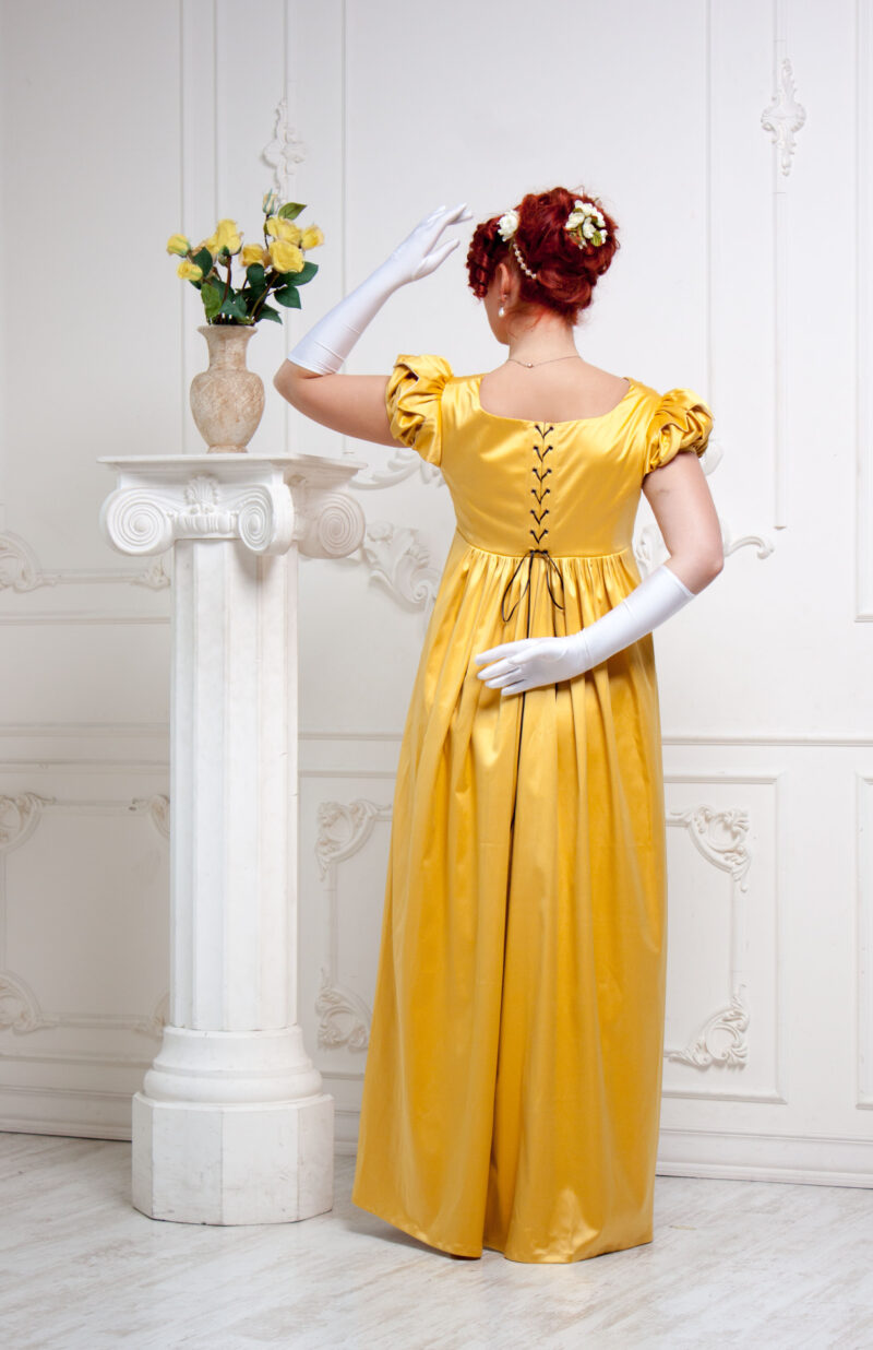 Yellow Regency Dress, 1800 Napoleonic Fashion Gown, Regency High Waistline Ballgown - Image 2