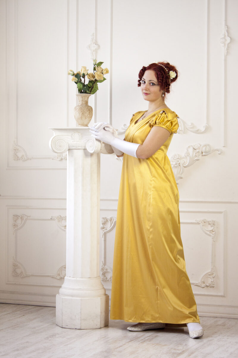 Yellow Regency Dress, 1800 Napoleonic Fashion Gown, Regency High Waistline Ballgown - Image 6