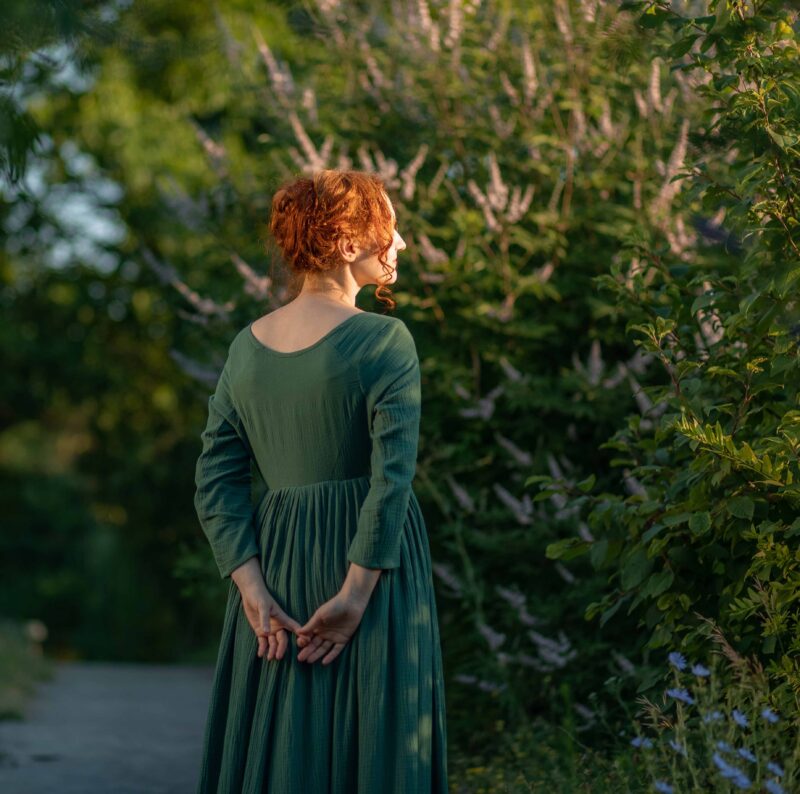 Sage Green Regency Dress, 1800s Napoleonic Walking Gown, Pride & Prejudice Dress - Image 3