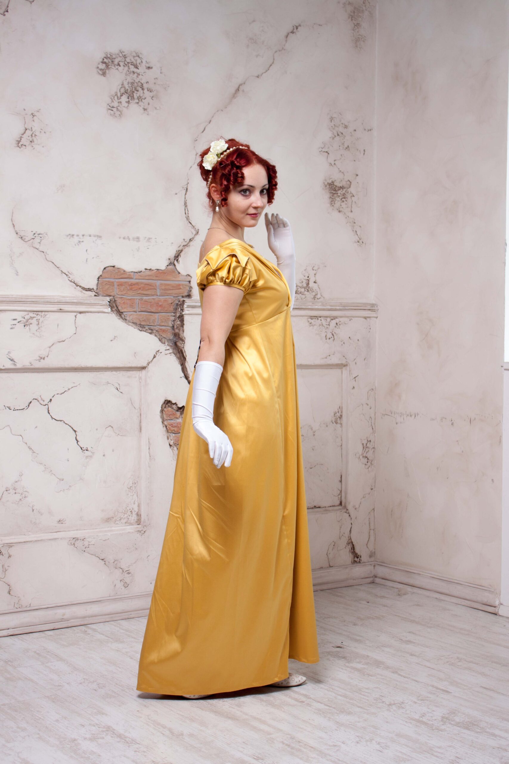 Yellow Regency Dress, 1800 Napoleonic Fashion Gown, Regency High Waistline Ballgown - Image 7