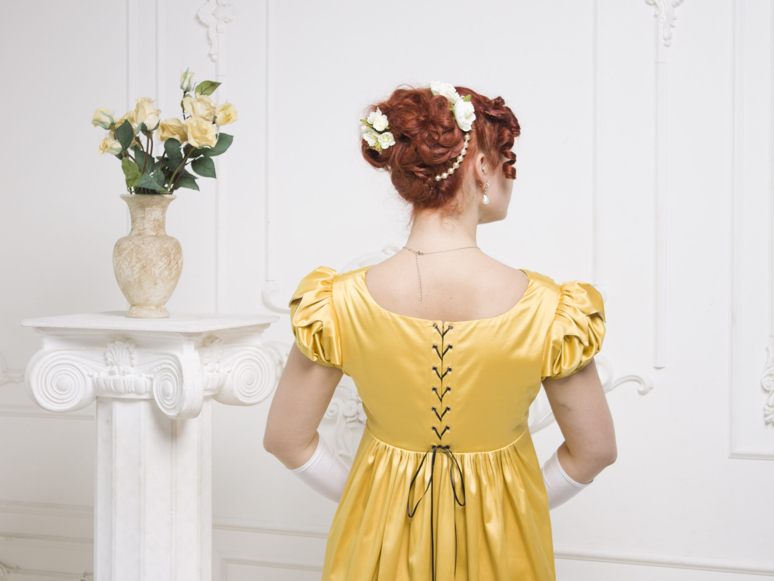 Yellow Regency Dress, 1800 Napoleonic Fashion Gown, Regency High Waistline Ballgown - Image 8