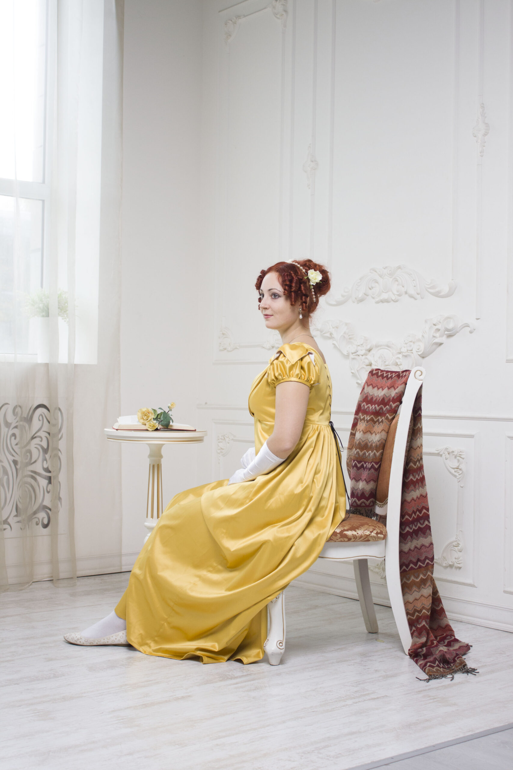 Yellow Regency Dress, 1800 Napoleonic Fashion Gown, Regency High Waistline Ballgown - Image 9