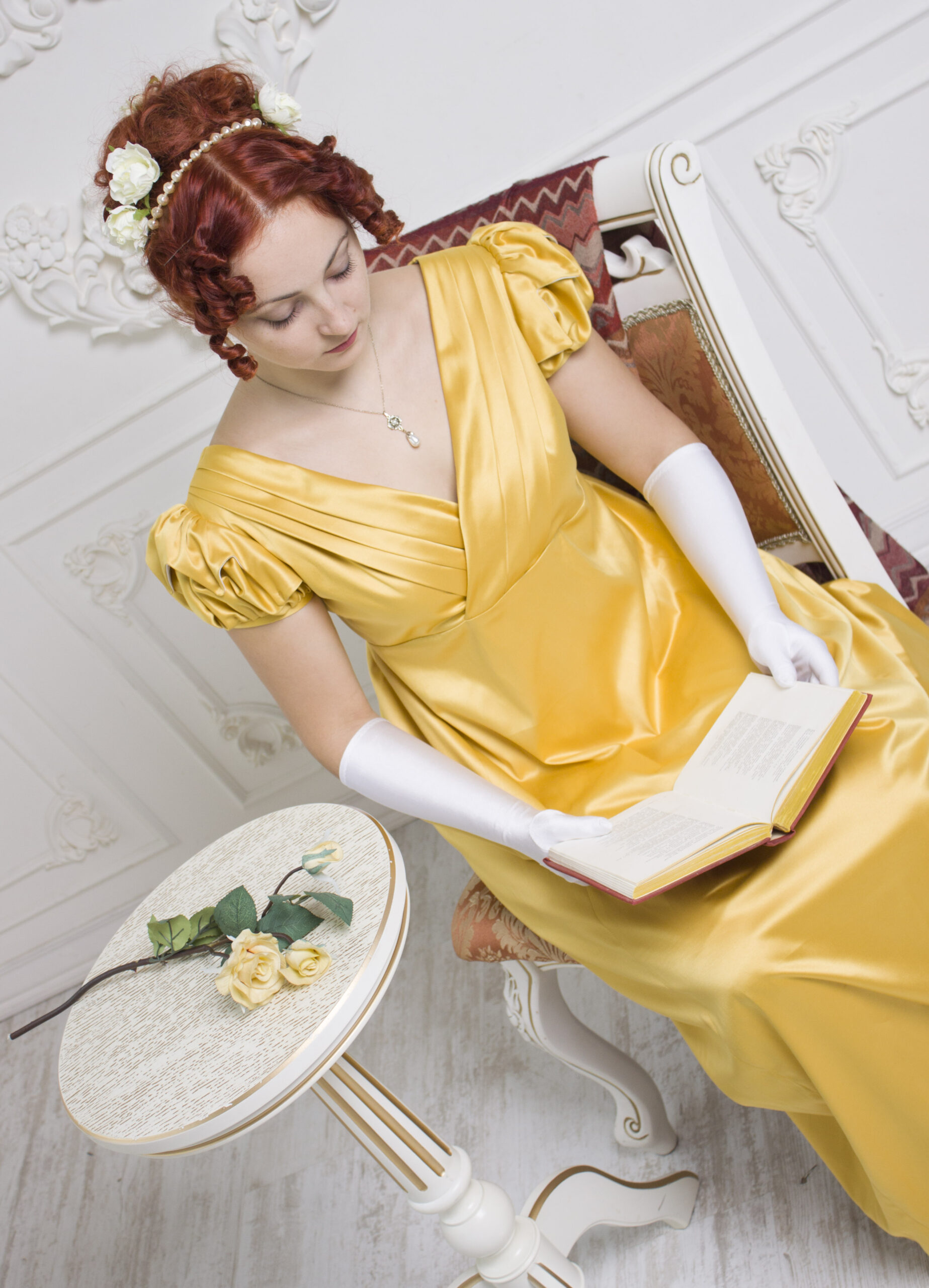 Yellow Regency Dress, 1800 Napoleonic Fashion Gown, Regency High Waistline Ballgown - Image 10