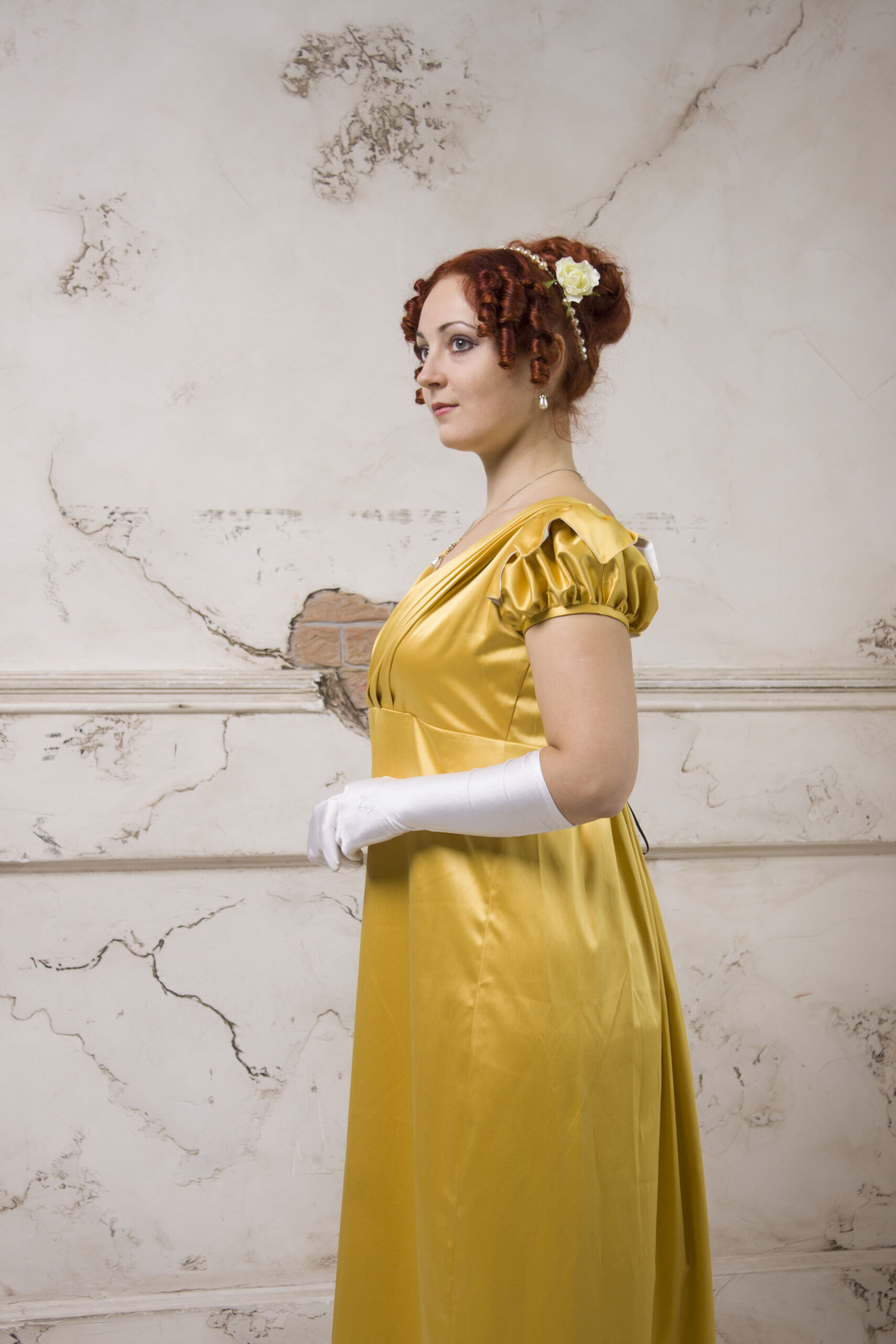 Yellow Regency Dress, 1800 Napoleonic Fashion Gown, Regency High Waistline Ballgown - Image 11