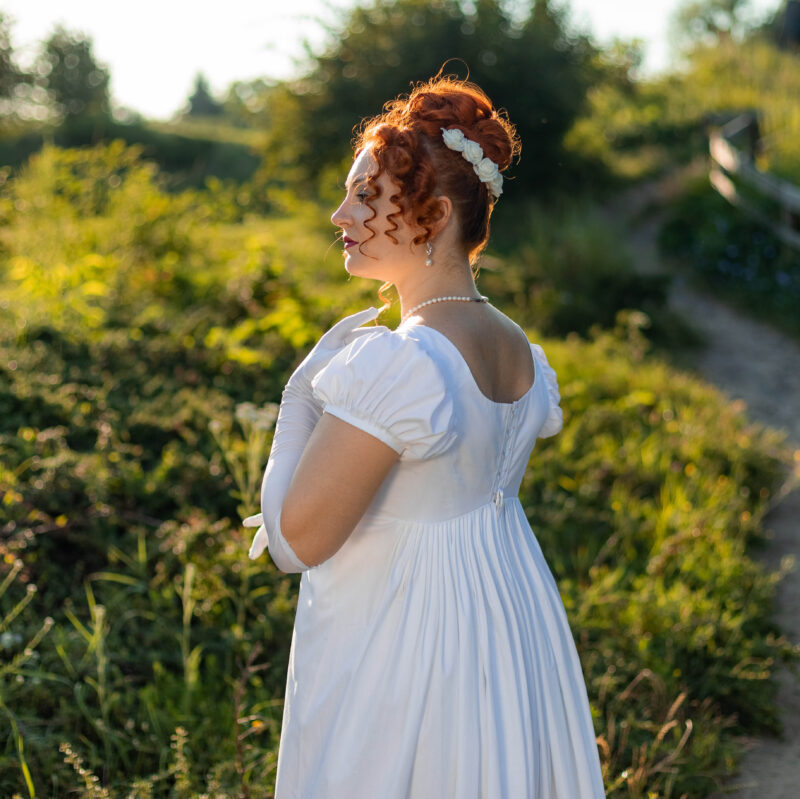 White Jane Austen White Dress, 1800s Regency Ballgown, Napoleonic Cotton Wedding Gown - Image 4