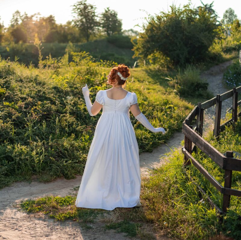 White Jane Austen White Dress, 1800s Regency Ballgown, Napoleonic Cotton Wedding Gown - Image 5