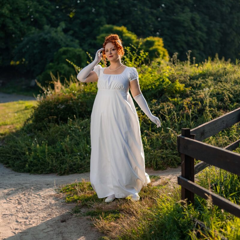 White Jane Austen White Dress, 1800s Regency Ballgown, Napoleonic Cotton Wedding Gown