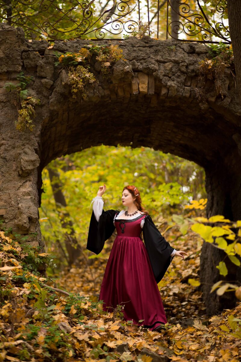 Dark Fantasy Renaissance Dress, Red and Black Renaissance Gown, Gothic Renaissance Gown, 1500s Renfaire Outfit - Image 6