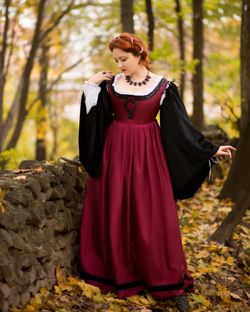 Dark Fantasy Renaissance Dress, Red and Black Renaissance Gown, Gothic Renaissance Gown, 1500s Renfaire Outfit - Image 4