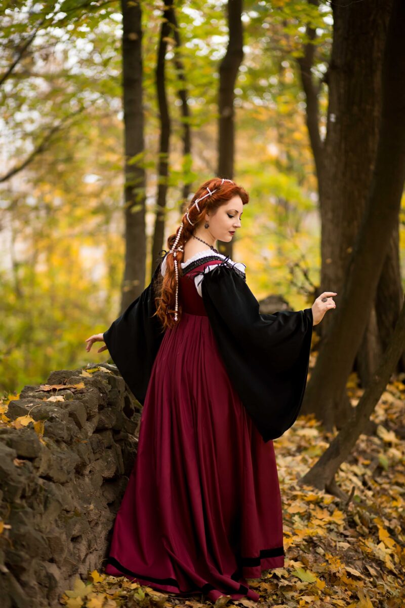 Dark Fantasy Renaissance Dress, Red and Black Renaissance Gown, Gothic Renaissance Gown, 1500s Renfaire Outfit - Image 2