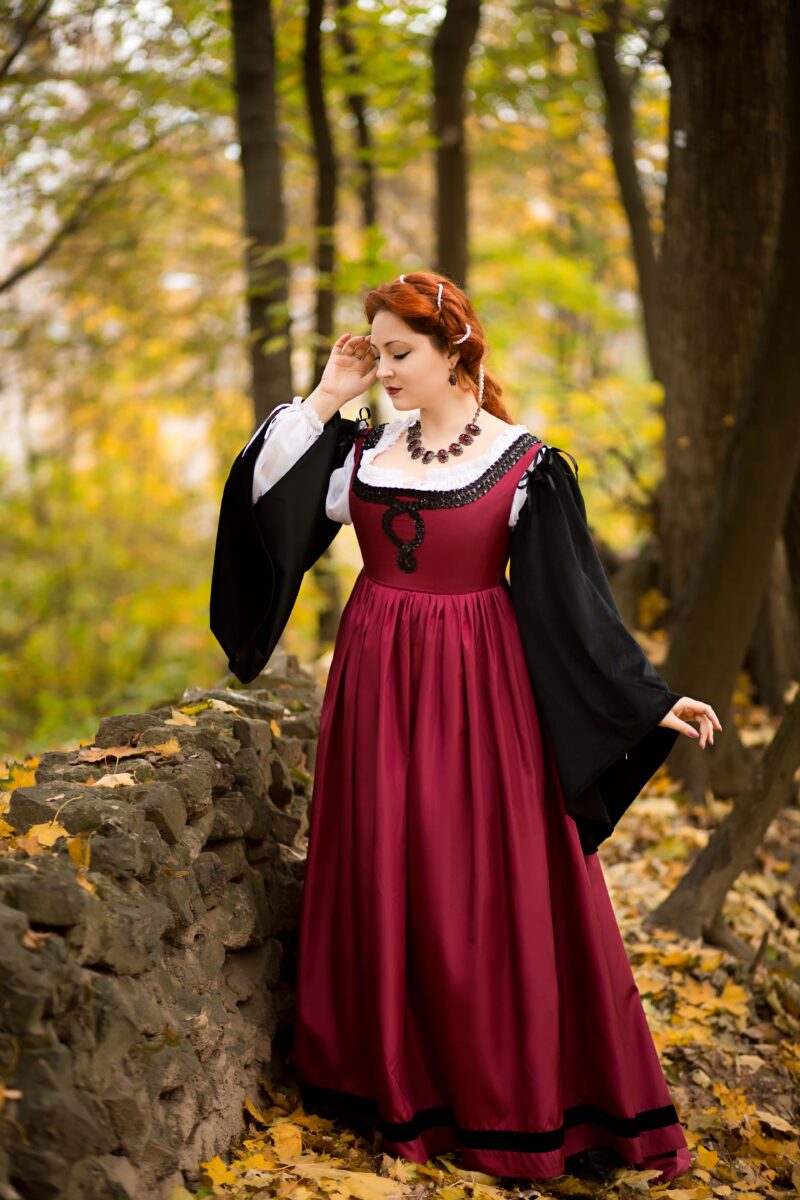 Dark Fantasy Renaissance Dress, Red and Black Renaissance Gown, Gothic Renaissance Gown, 1500s Renfaire Outfit