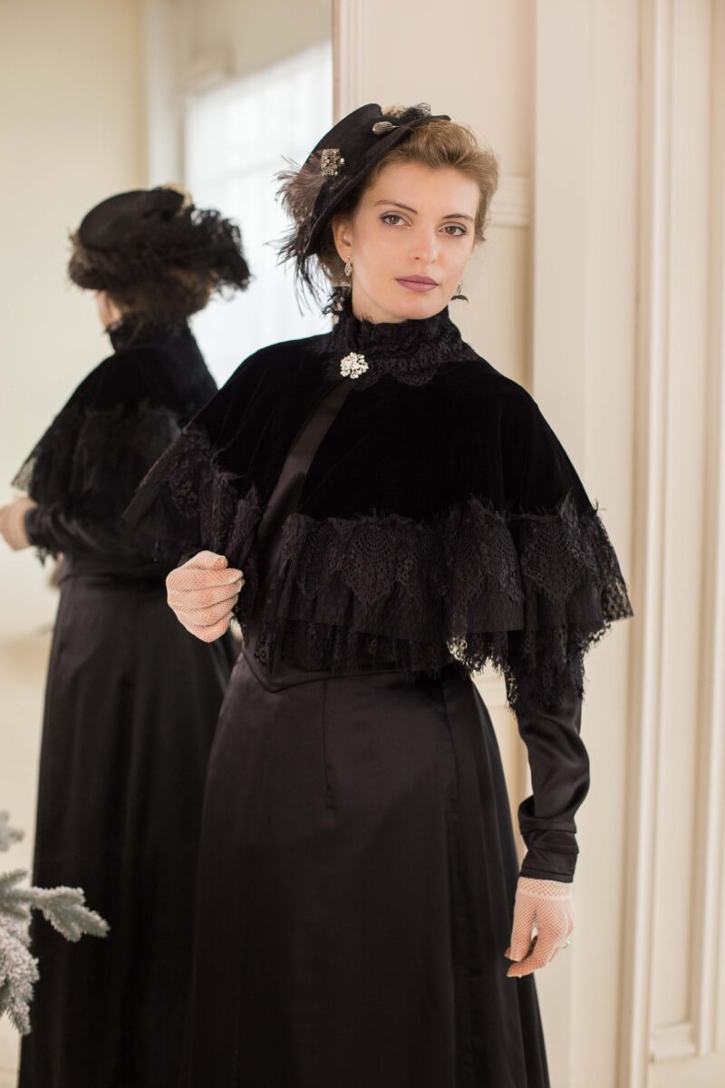 Black Velvet Victorian Cape, Edwardian Gothic Mourning Cape