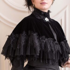 Black Velvet Victorian Cape, Edwardian Gothic Mourning Cape