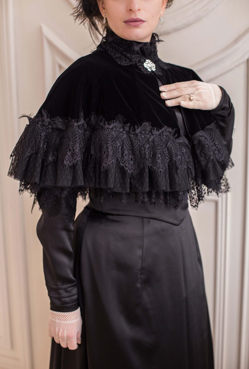 Black Velvet Victorian Cape, Edwardian Gothic Mourning Cape