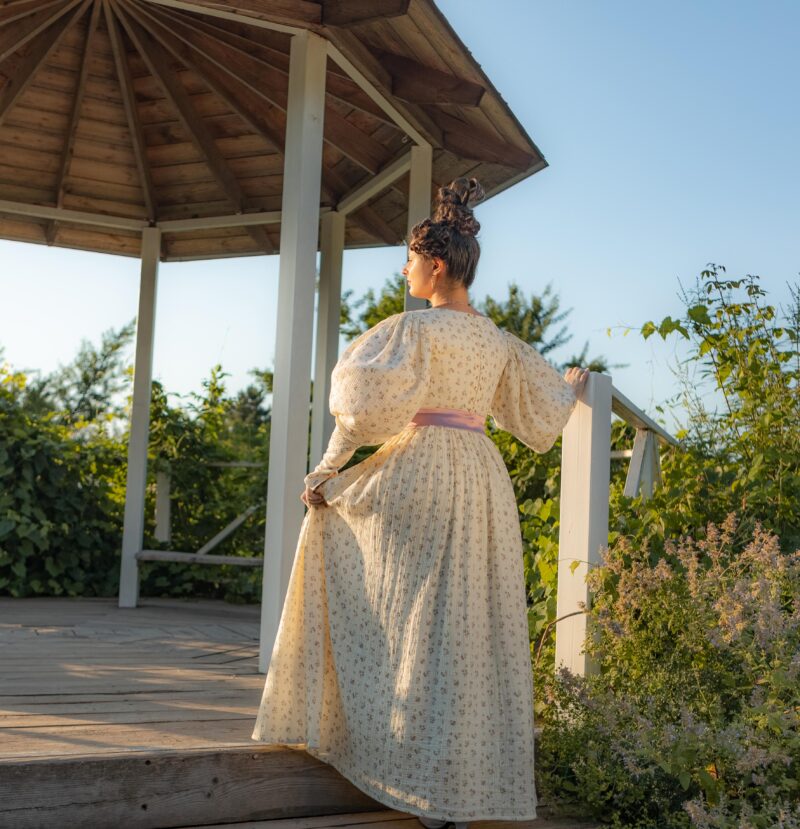 1830s Dress, Early Victorian Gown, Flowery Cotton Romanticism Dress, Vistorian Muslin Gown