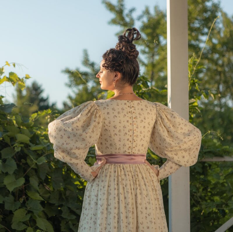 1830s Dress, Early Victorian Gown, Flowery Cotton Romanticism Dress, Vistorian Muslin Gown