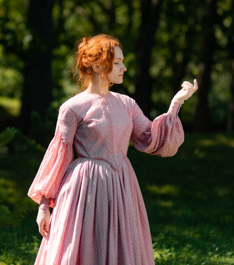 Jane Eyre Gown, 1840s Victorian Walking Dress, Rose Muslin Historical Gown