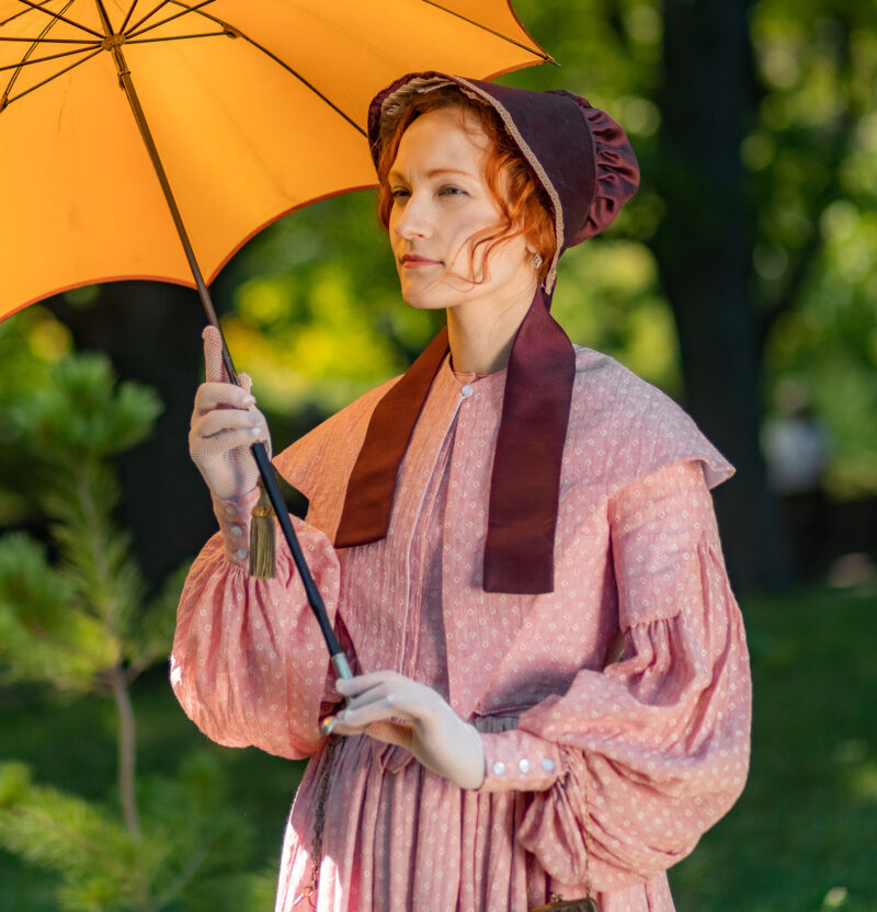 Jane Eyre Gown, 1840s Victorian Walking Dress, Rose Muslin Historical Gown