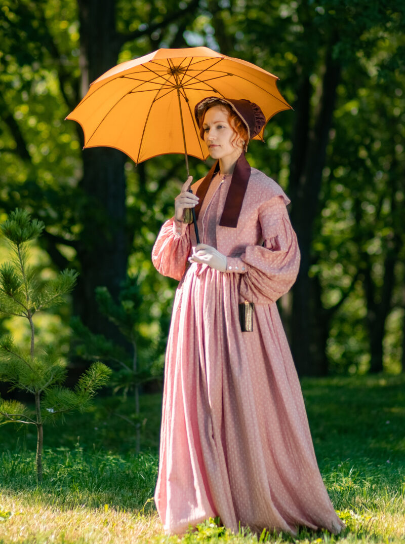 Jane Eyre Gown, 1840s Victorian Walking Dress, Rose Muslin Historical Gown