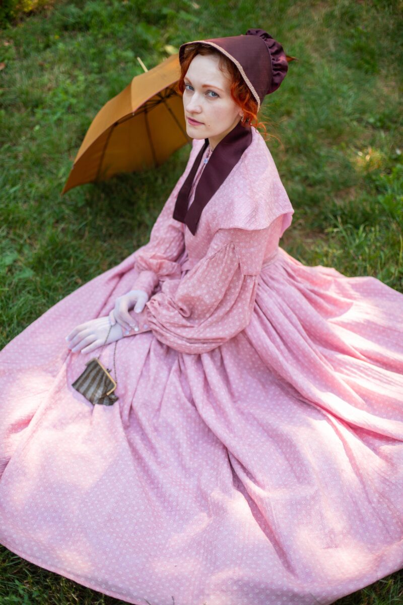 Jane Eyre Gown, 1840s Victorian Walking Dress, Rose Muslin Historical Gown