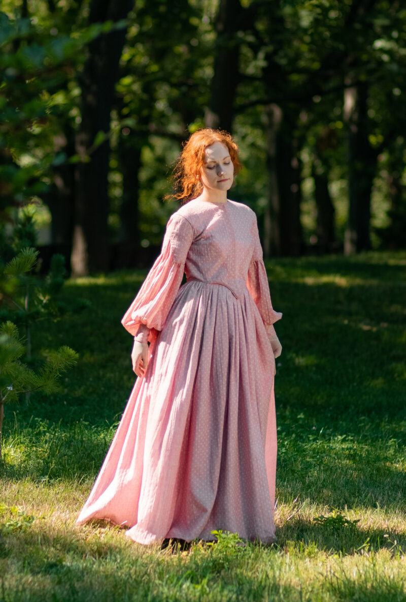 Jane Eyre Gown, 1840s Victorian Walking Dress, Rose Muslin Historical Gown