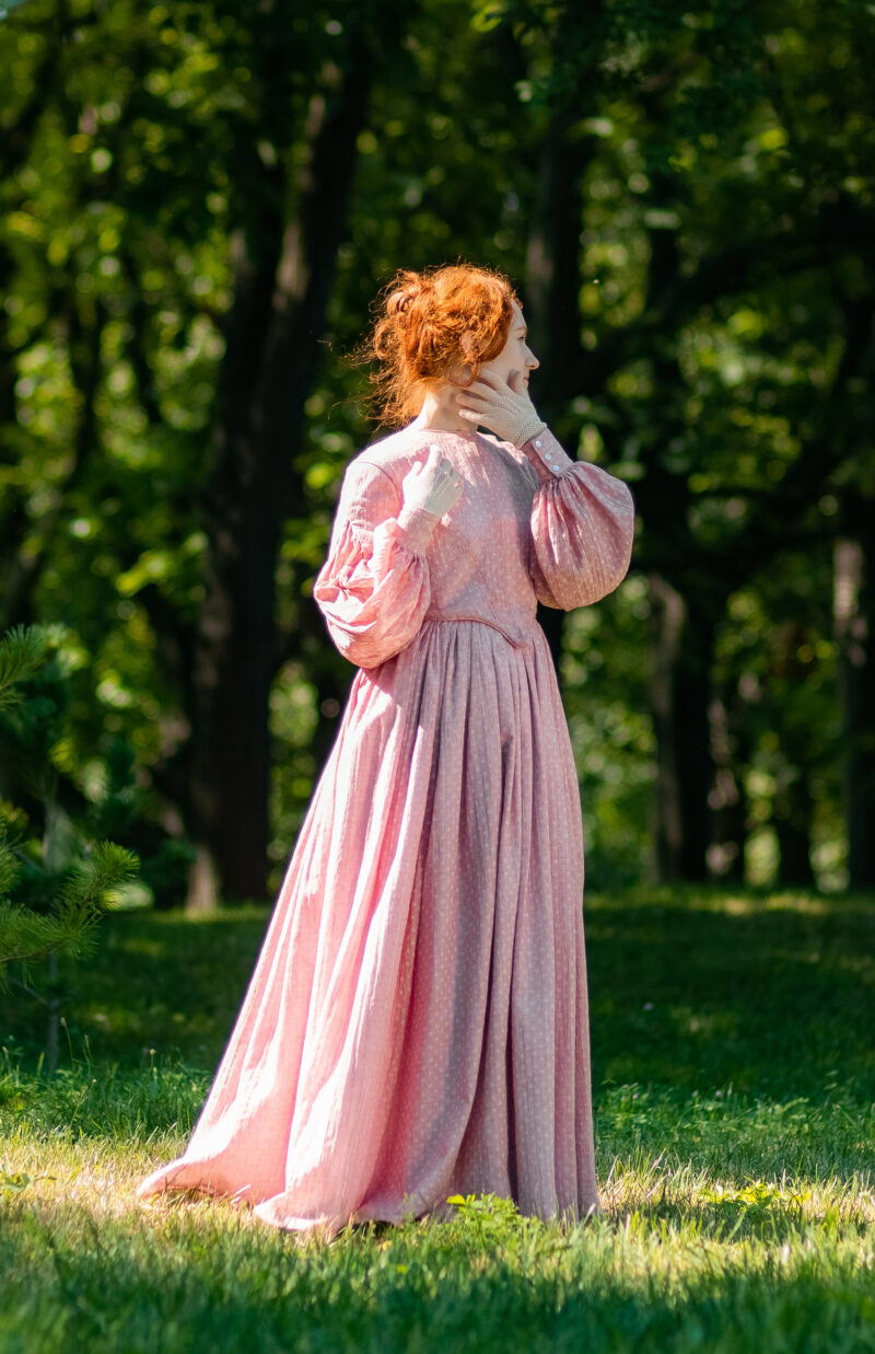 Jane Eyre Gown, 1840s Victorian Walking Dress, Rose Muslin Historical Gown