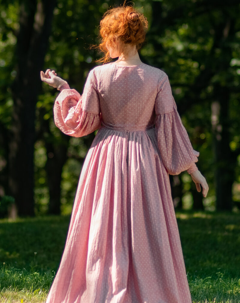 Jane Eyre Gown, 1840s Victorian Walking Dress, Rose Muslin Historical Gown