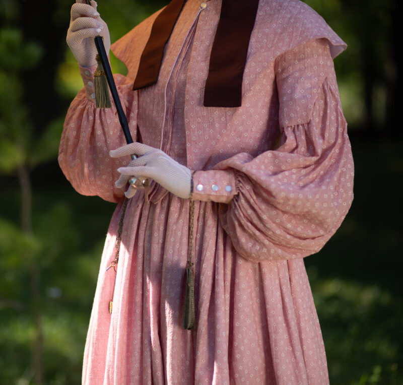 Jane Eyre Gown, 1840s Victorian Walking Dress, Rose Muslin Historical Gown