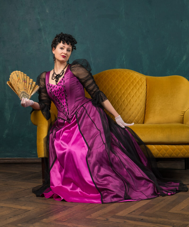 Belle Epoque Beaded Gown, 1890s Couture Victorian Dress, Gilded Age Pink and Black Ballgown