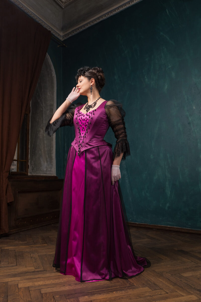Belle Epoque Beaded Gown, 1890s Couture Victorian Dress, Gilded Age Pink and Black Ballgown